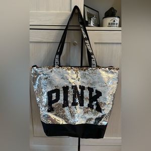 Victoria’s Secret PINK Flip Silver Gold Sequin Large Totebag - EUC